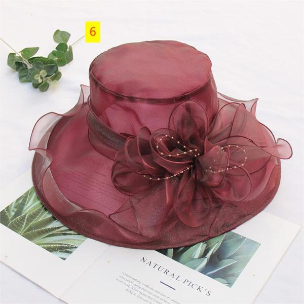 Solid color organza vintage flower top hat Women's summer mesh fisherman hat Sun protection foldable sunshade hat