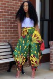 Women's pants positioning printing wide leg pants with tie and tie casual pants