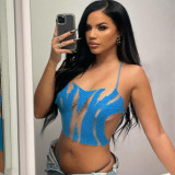 Fashion sexy cut-out backless neck lace up bra top