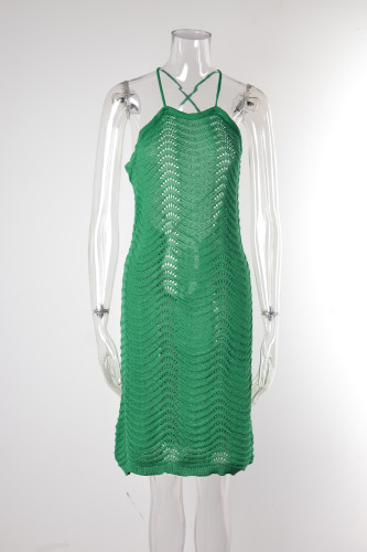 Beach sexy backless blouse vest neck knitted holiday shirt blouse skirt