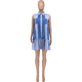Sexy women's solid color patchwork printed vest dress