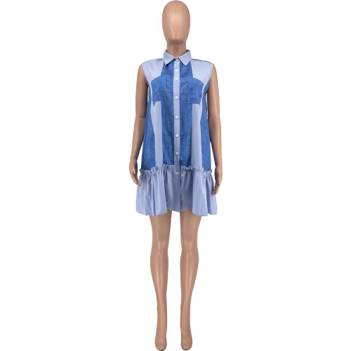 Sexy women's solid color patchwork printed vest dress