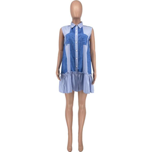 Sexy women's solid color patchwork printed vest dress