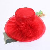 Flower gauze hat Vintage elegant double-layer organza sunvisor foldable sun-proof large brim hat