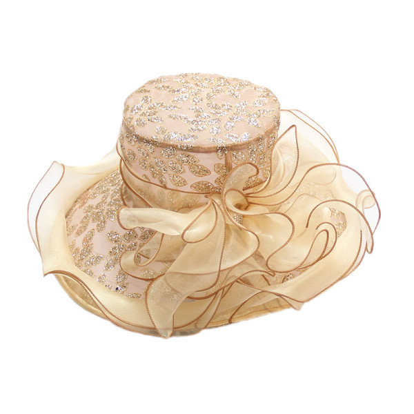 Large brim organza sandal, hot diamond flower sunshade hat, female summer seaside sunscreen sun hat, chiffon net hat