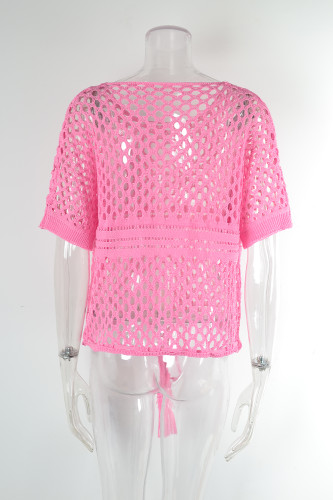 Rainbow panel cut-out bikini beach skirt knitted blouse