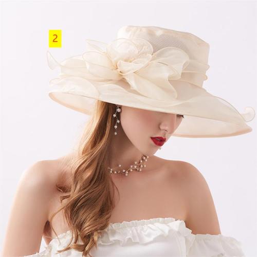 Solid color organza vintage flower top hat Women's summer mesh fisherman hat Sun protection foldable sunshade hat