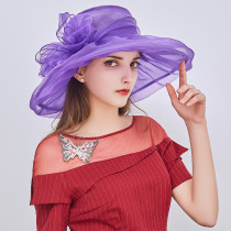 Flower gauze hat Vintage elegant double-layer organza sunvisor foldable sun-proof large brim hat Flower gauze hat Vintage elegant double-layer organza sunvisor foldable sun-proof large brim hat