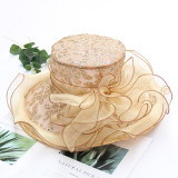 Large brim organza sandal, hot diamond flower sunshade hat, female summer seaside sunscreen sun hat, chiffon net hat