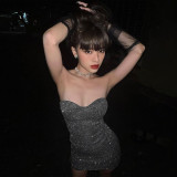 Fashion sexy V-neck bra with open back pleated dress