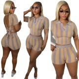 Women's fashion popular digital pit print sexy backless short sleeve two-piece set
