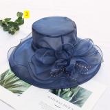 Solid color organza vintage flower top hat Women's summer mesh fisherman hat Sun protection foldable sunshade hat