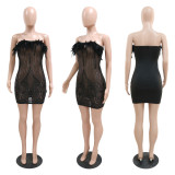 Fashion sexy one-shoulder see-through sequin dress