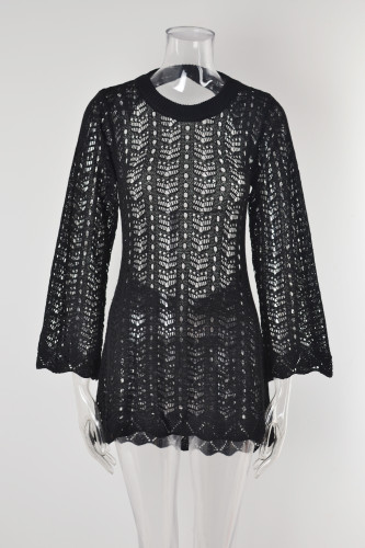 Blouse cut-out sweater backless sexy beach skirt seaside shirt