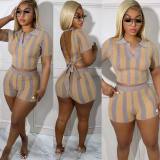 Women's fashion popular digital pit print sexy backless short sleeve two-piece set