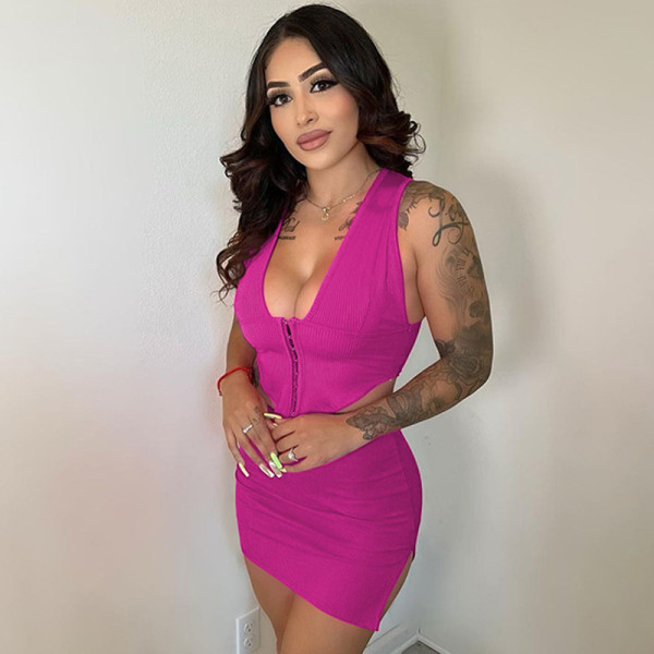 Fashion V-neck breasted vest Slim fit split skirt suit