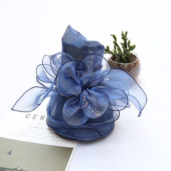 Black edging organza vintage flower top hat Women's summer mesh fisherman hat Sun protection foldable sunshade hat