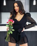 Women's fashion sexy bra style one-sided sleeve mesh sasha jumpsuit