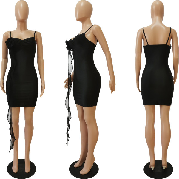 Women's summer sexy suspender V-neck pleated fitting dress