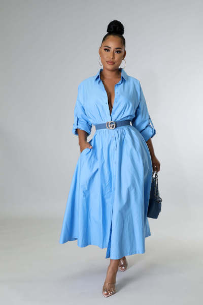 Women's dress fashion micro elastic shirt skirt waist loose long-sleeved skirt