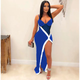 Fashionable sexy mesh patchwork suspender irregular split skirt