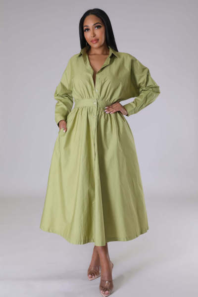 Women's dress fashion micro elastic shirt skirt waist loose long-sleeved skirt