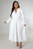 Women's dress fashion micro elastic shirt skirt waist loose long-sleeved skirt