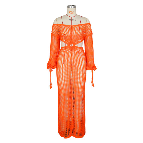 Women's dress fashion sunscreen blouse beach skirt knitted deep V dress