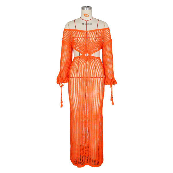 Women's dress fashion sunscreen blouse beach skirt knitted deep V dress