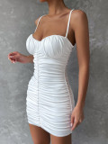 Women's dress summer pleated V-neck buttock dress with bra