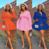 Fashionable casual waistband solid color dress