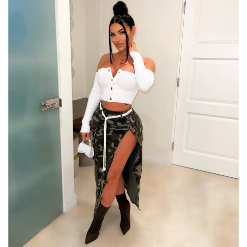 Sexy split camouflage skirt