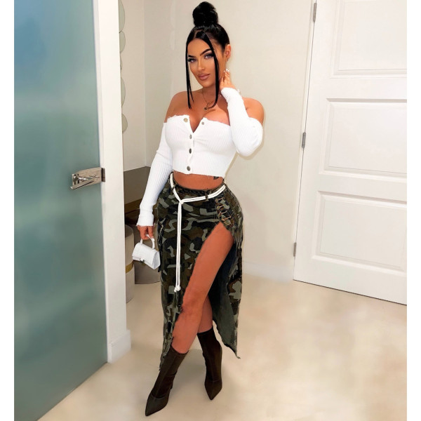 Sexy split camouflage skirt