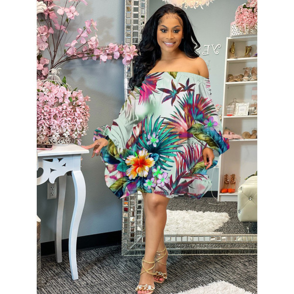 Loose print off shoulder dress