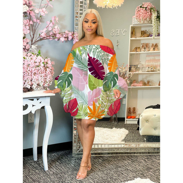 Loose print off shoulder dress
