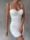 Women's dress summer pleated V-neck buttock dress with bra