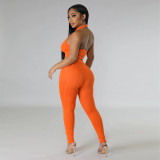 Casual two-piece set with neck top and slim pants