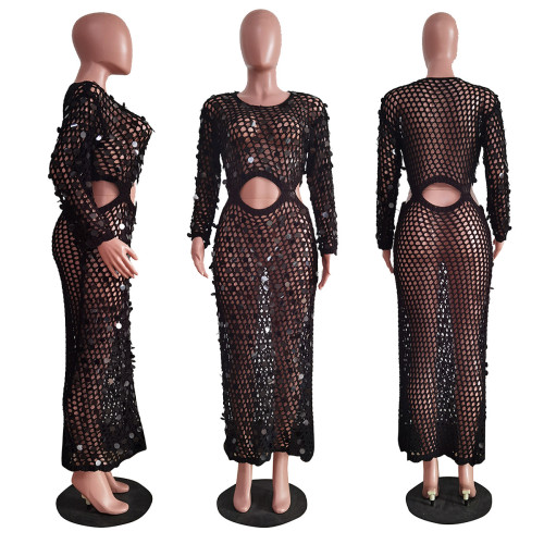 Women's hand-knitted casual cut-out sequin beach skirt