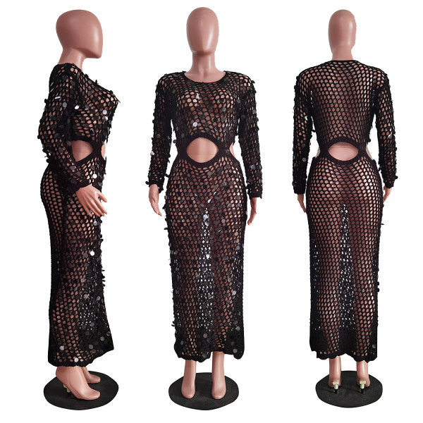 Women's hand-knitted casual cut-out sequin beach skirt