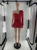Women's fashion sexy bra style one-sided sleeve mesh sasha jumpsuit