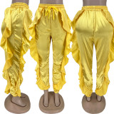Women's plain wooden ear edge casual women's trousers