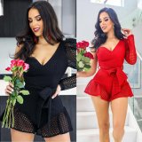 Women's fashion sexy bra style one-sided sleeve mesh sasha jumpsuit