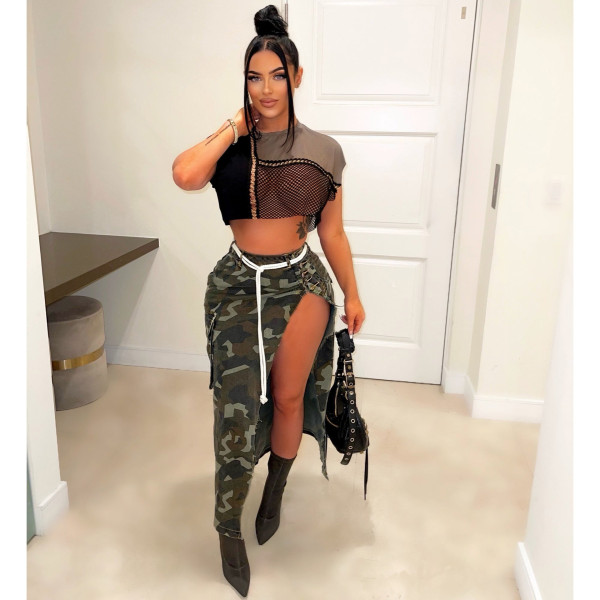 Sexy split camouflage skirt