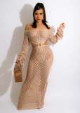 Women's dress fashion sunscreen blouse beach skirt knitted deep V dress