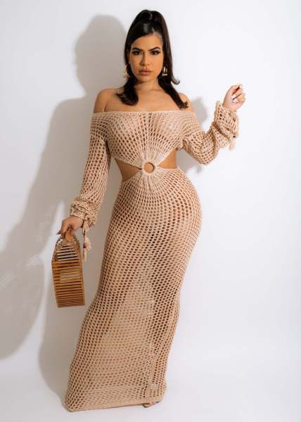 Women's dress fashion sunscreen blouse beach skirt knitted deep V dress