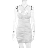 Women's dress summer pleated V-neck buttock dress with bra