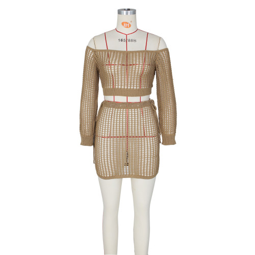 Knitted hollow lace beach suit short skirt suit
