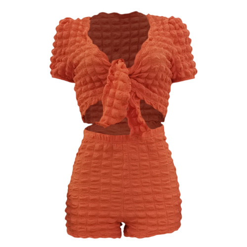 Casual popcorn fabric 5-color two-piece suit