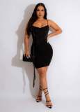 Women's summer sexy suspender V-neck pleated fitting dress