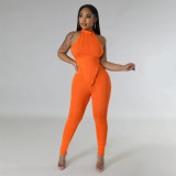 Casual two-piece set with neck top and slim pants